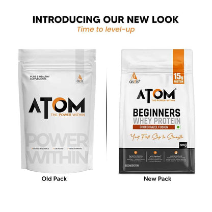 Asitis Nutrition ATOM Beginners Whey Protein Powder with DigeZyme Enzymes, Adult Supplement - front view (7)