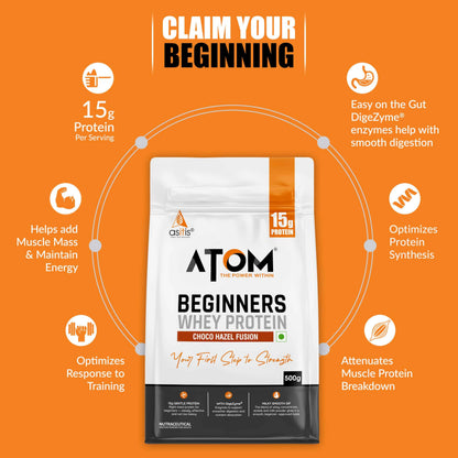 Asitis Nutrition ATOM Beginners Whey Protein Powder with DigeZyme Enzymes, Adult Supplement - packaging (9)