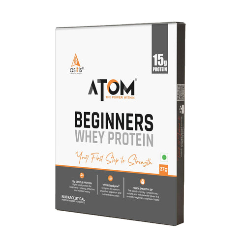 Asitis Nutrition ATOM Beginners Whey Protein with DigeZyme, 15g Protein, 37g Travel Sachet