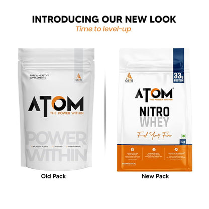 Asitis Nutrition ATOM Nitro Whey Protein Supplement Powder with Creatine and Digestive Enzymes - front view