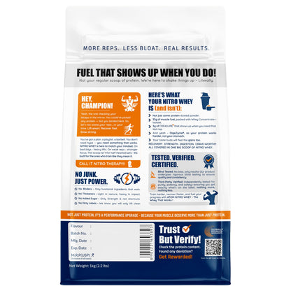 Asitis Nutrition ATOM Nitro Whey Protein Supplement Powder with Creatine and Digestive Enzymes - size and scale