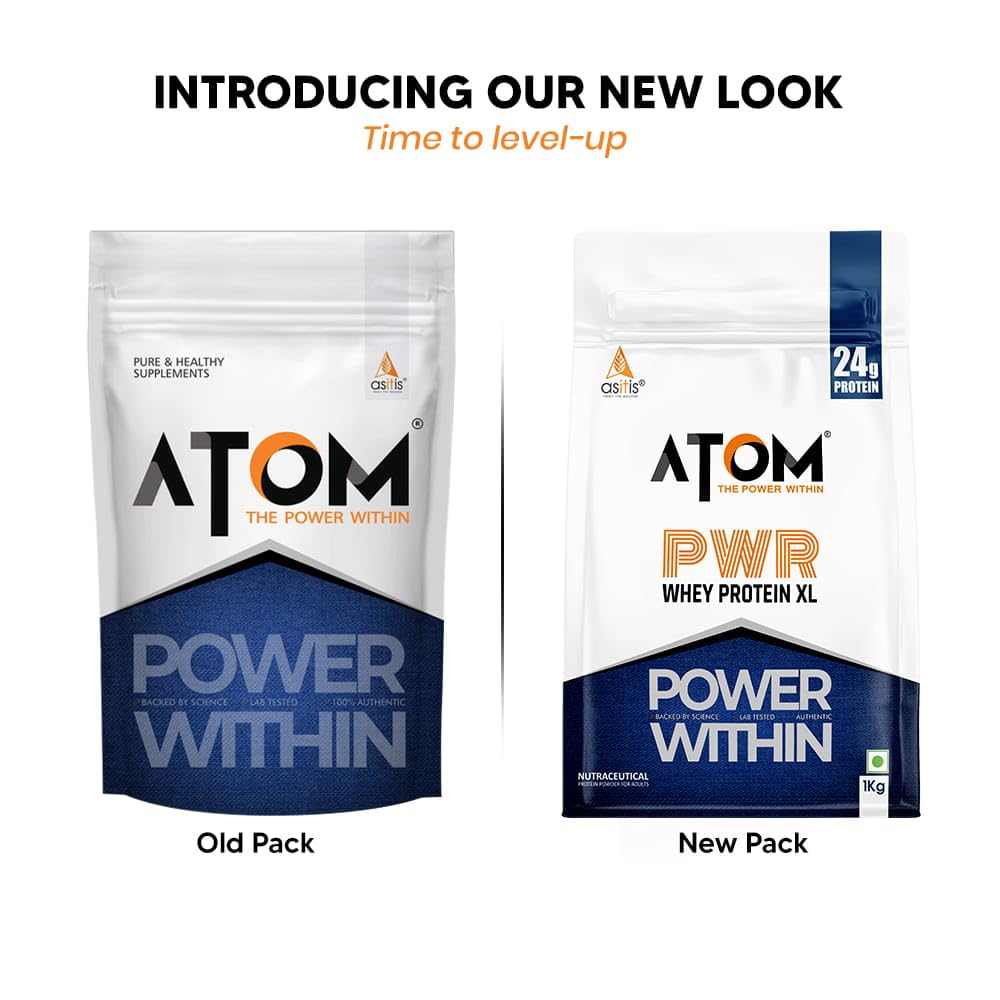 Asitis Nutrition ATOM PWR Whey XL Protein Powder, 1kg Double Rich Chocolate, with Fermented Yeast Protein Isolate and DigeZym