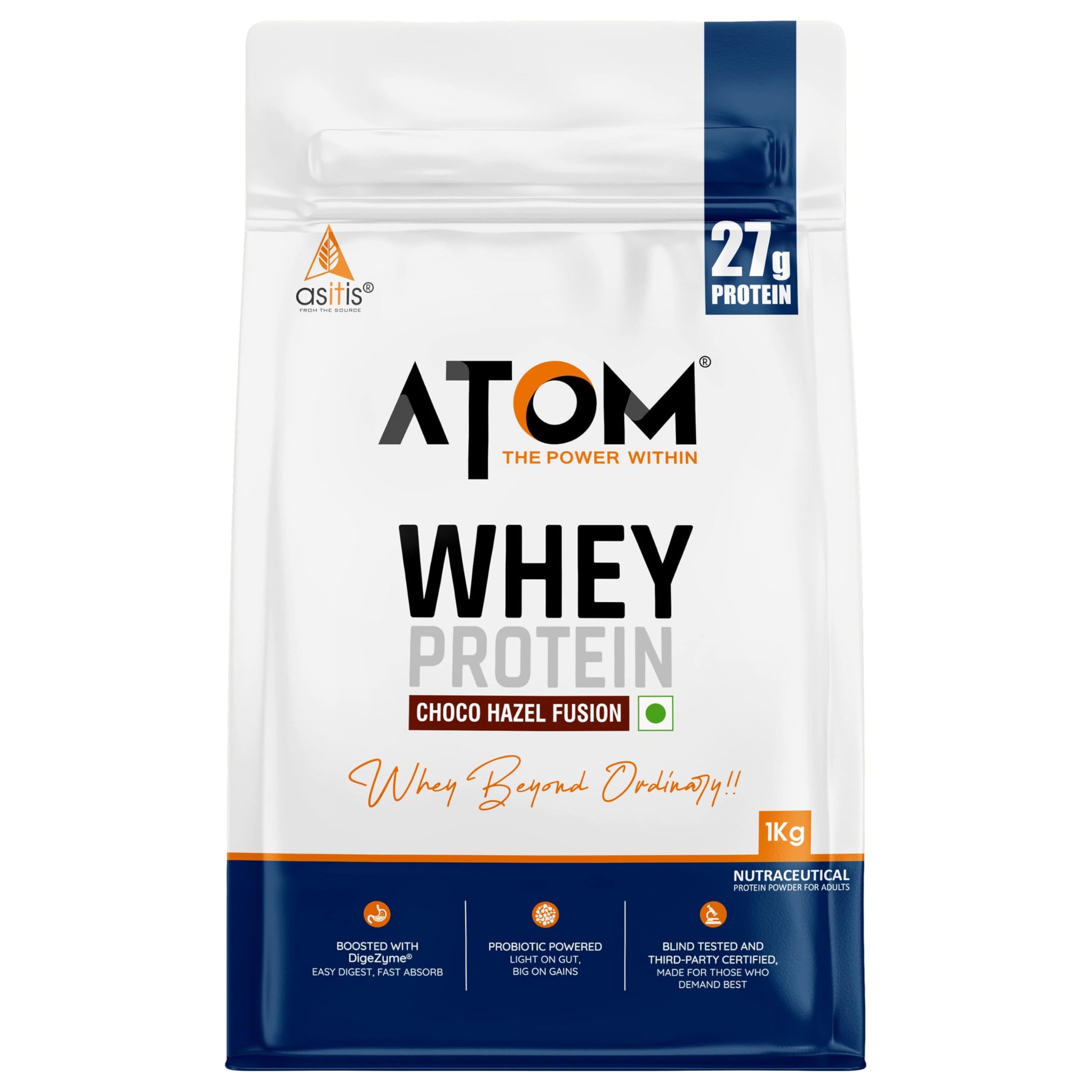 Asitis Nutrition Atom Whey Protein Powder, 27g Protein Per Serving, Isolate & Concentrate Blend, Digestive Enzymes, Labdoor C
