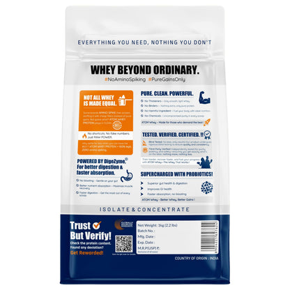 Asitis Nutrition Atom Whey Protein Powder, 27g Protein Per Serving, Isolate & Concentrate Blend, Digestive Enzymes, Labdoor C
