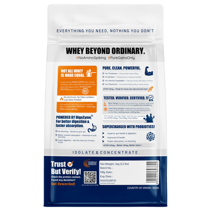 Asitis Nutrition Atom Whey Protein Powder, 27g Protein Per Serving, Isolate & Concentrate Blend, Digestive Enzymes, Labdoor C