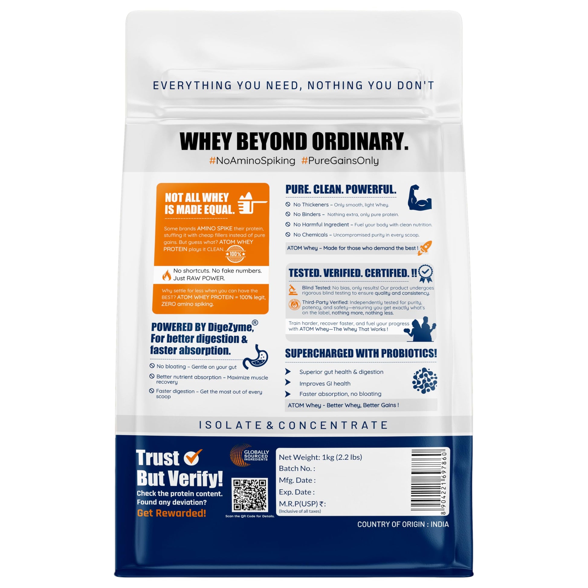 Asitis Nutrition Atom Whey Protein Powder, 27g Protein Per Serving, Isolate & Concentrate Blend, Digestive Enzymes, Labdoor C