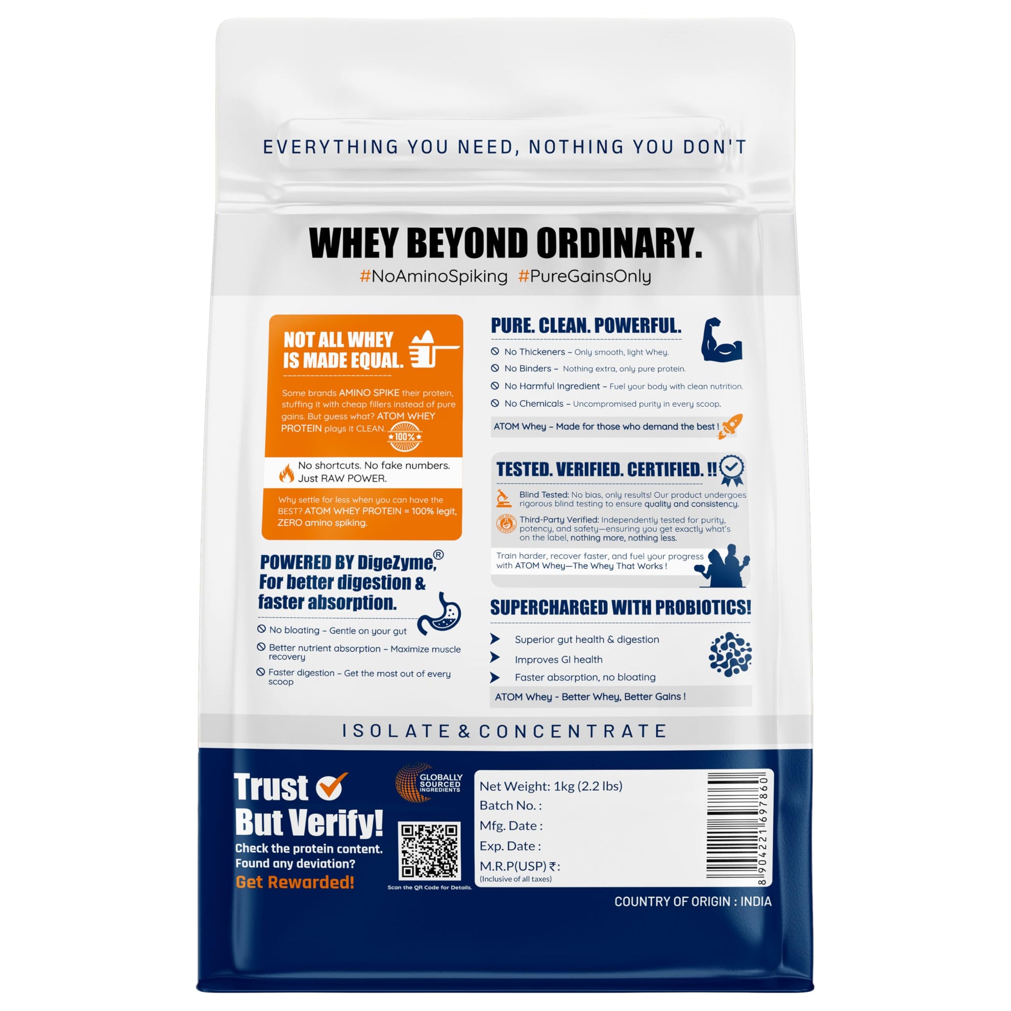 Asitis Nutrition Atom Whey Protein Powder, 27g Protein Per Serving, Isolate & Concentrate Blend, Digestive Enzymes, Labdoor C