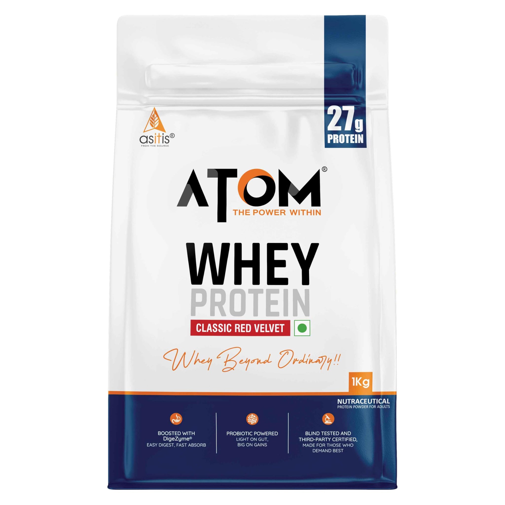 Asitis Nutrition Atom Whey Protein Powder, 27g Protein Per Serving, Isolate & Concentrate Blend, Digestive Enzymes, Labdoor C