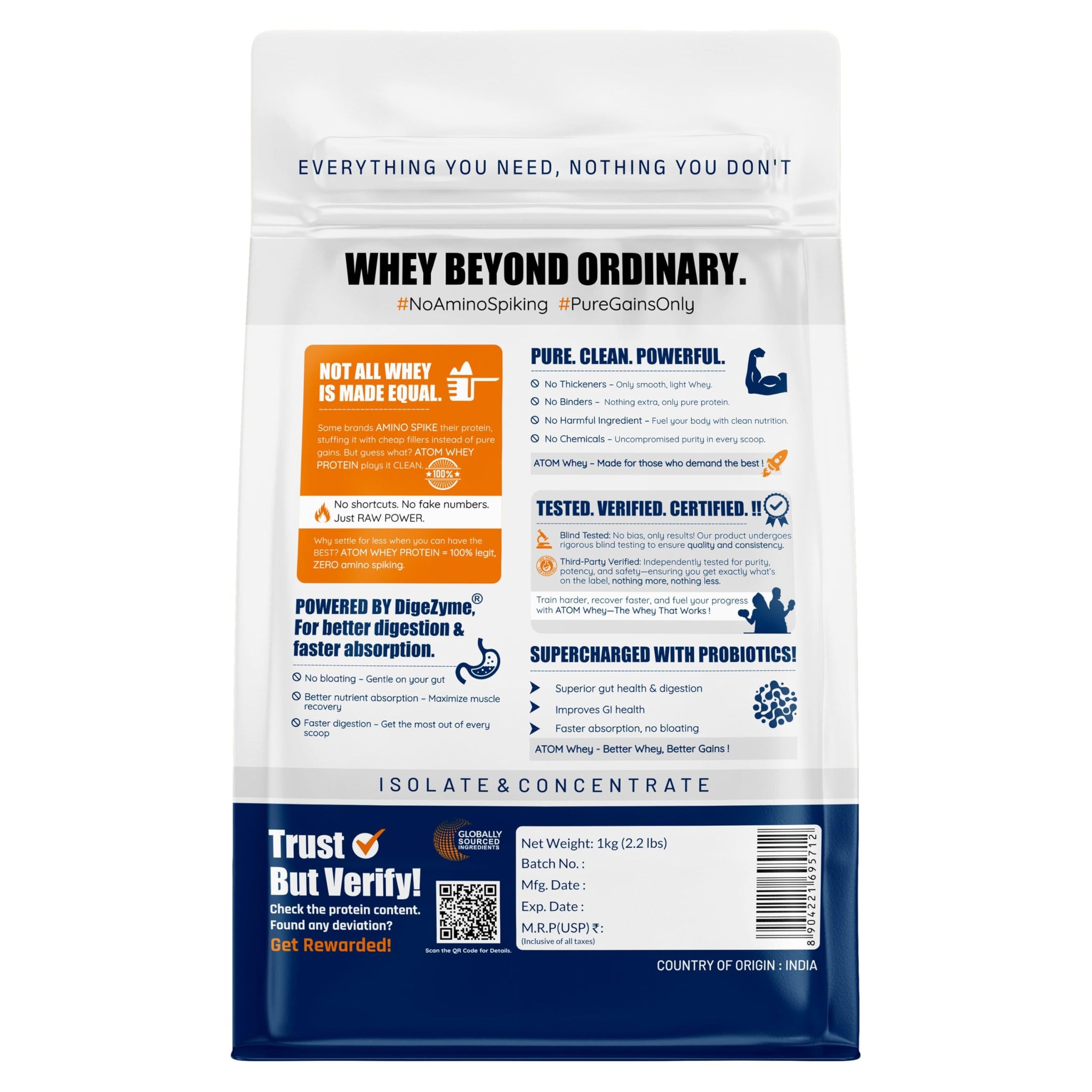 Asitis Nutrition Atom Whey Protein Powder, 27g Protein Per Serving, Isolate & Concentrate Blend, Digestive Enzymes, Labdoor C