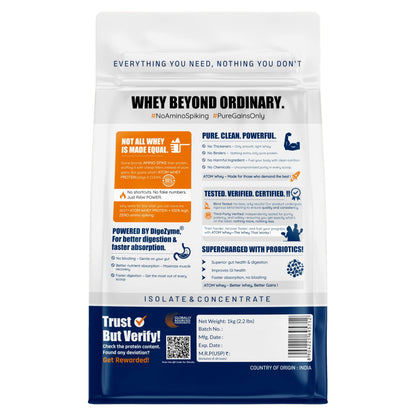 Asitis Nutrition Atom Whey Protein Powder, 27g Protein Per Serving, Isolate & Concentrate Blend, Digestive Enzymes, Labdoor C