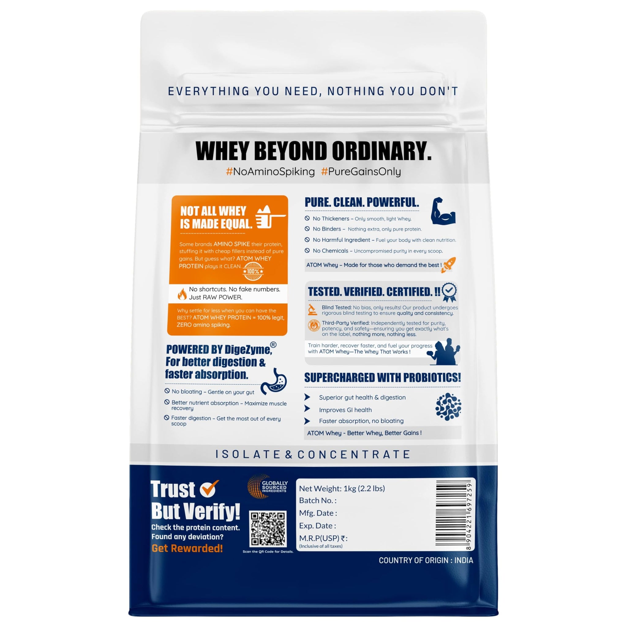 Asitis Nutrition Atom Whey Protein Powder, 27g Protein Per Serving, Isolate & Concentrate Blend, Digestive Enzymes, Labdoor C
