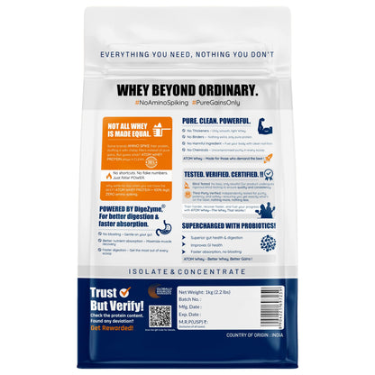 Asitis Nutrition Atom Whey Protein Powder, 27g Protein Per Serving, Isolate & Concentrate Blend, Digestive Enzymes, Labdoor C