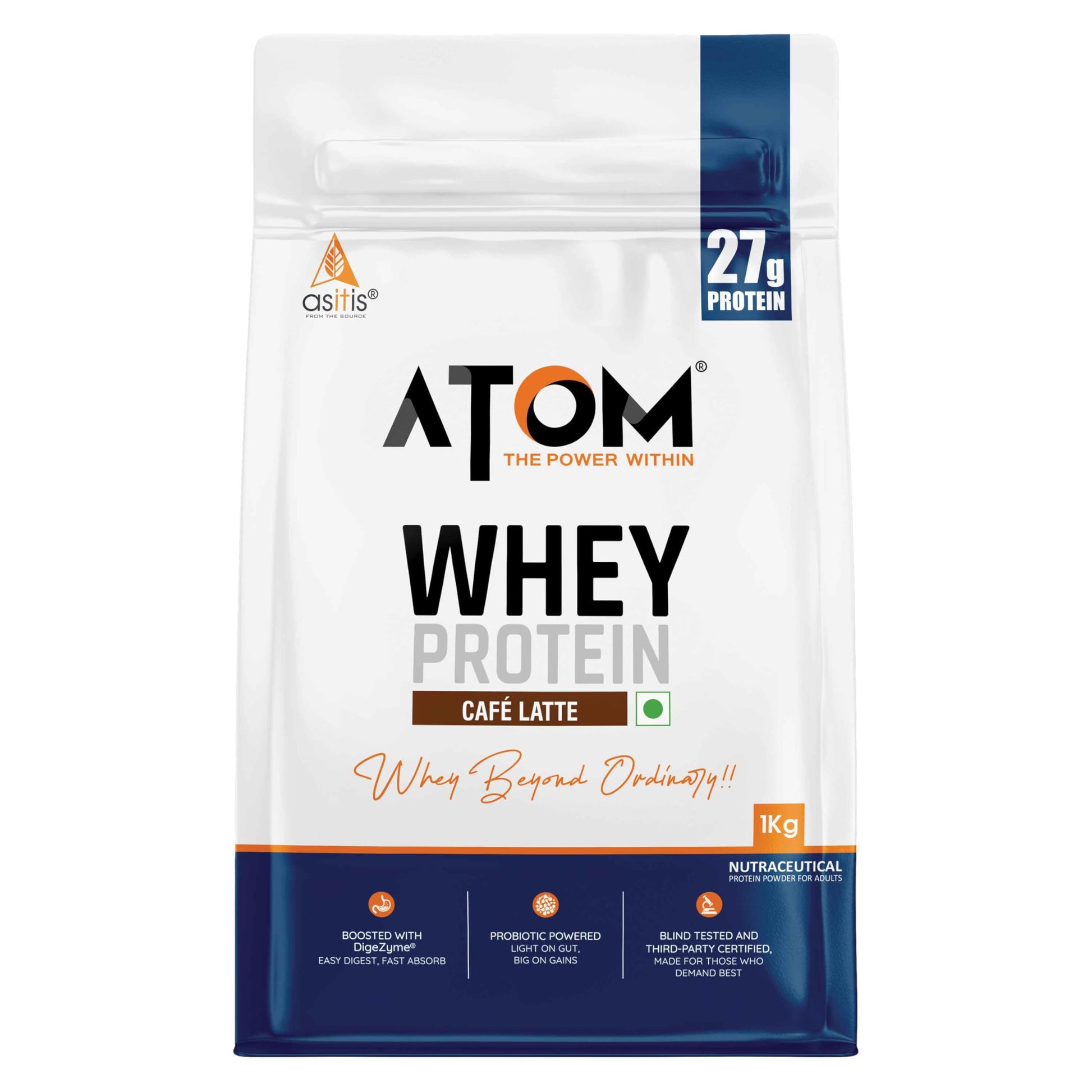 Asitis Nutrition Atom Whey Protein Powder, 27g Protein Per Serving, Isolate & Concentrate Blend, Digestive Enzymes, Labdoor C