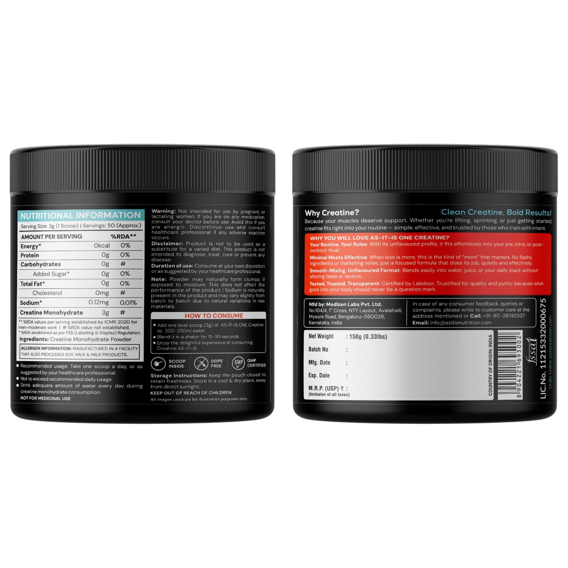 Asitis Nutrition Creatine Monohydrate Unflavoured Micronized Powder Dietary Supplement - back view (19)