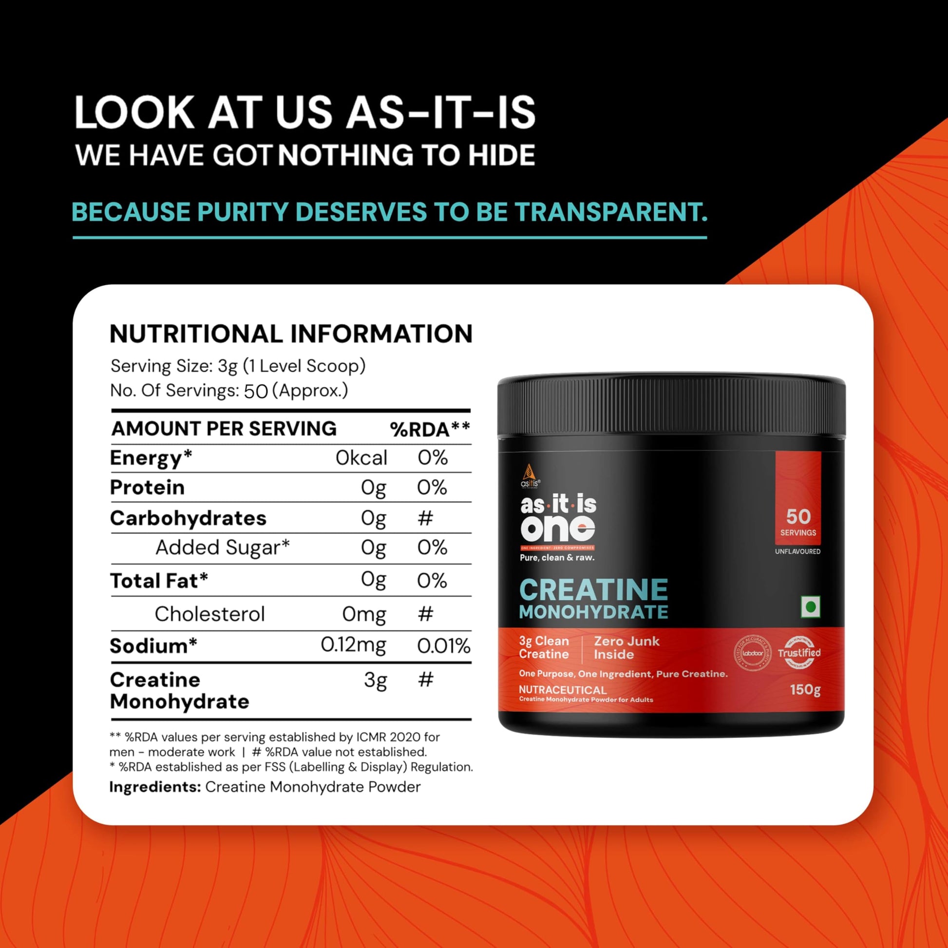 Asitis Nutrition Creatine Monohydrate Unflavoured Micronized Powder Dietary Supplement - label detail (21)