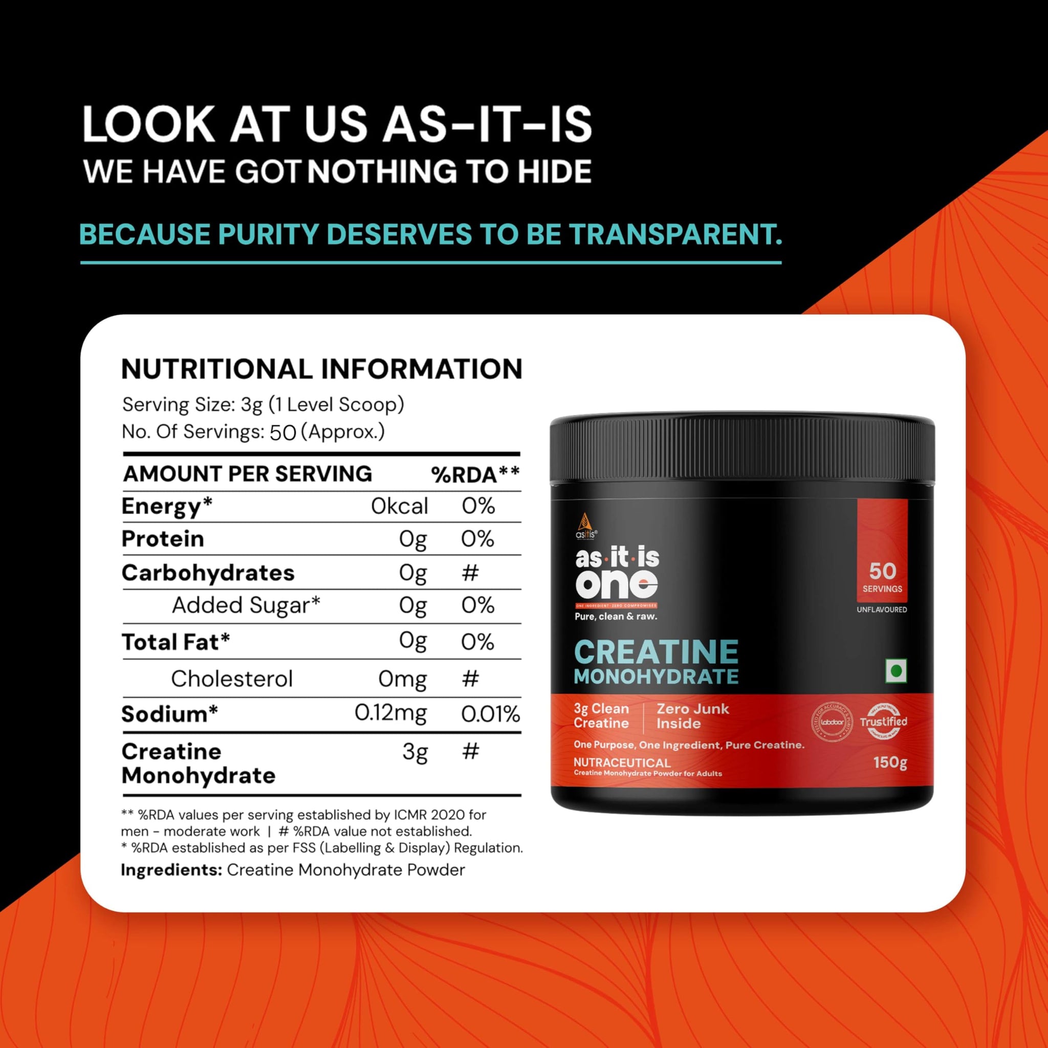 Asitis Nutrition Creatine Monohydrate Unflavoured Micronized Powder Dietary Supplement - label detail (21)