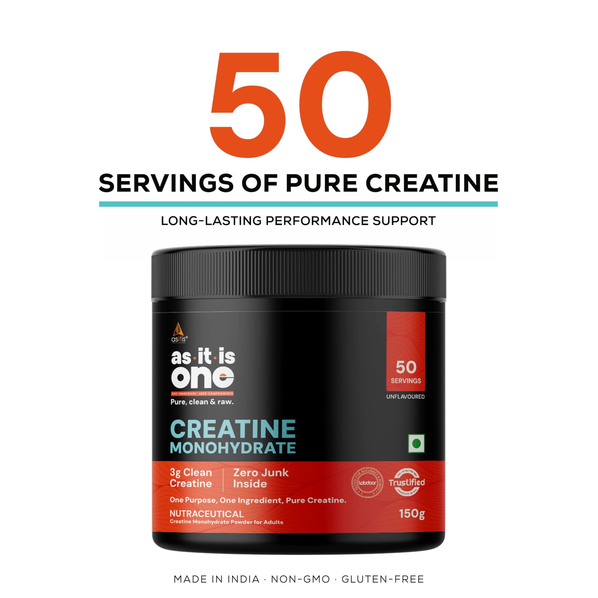 Asitis Nutrition Creatine Monohydrate Unflavoured Micronized Powder Dietary Supplement - close-up detail (23)