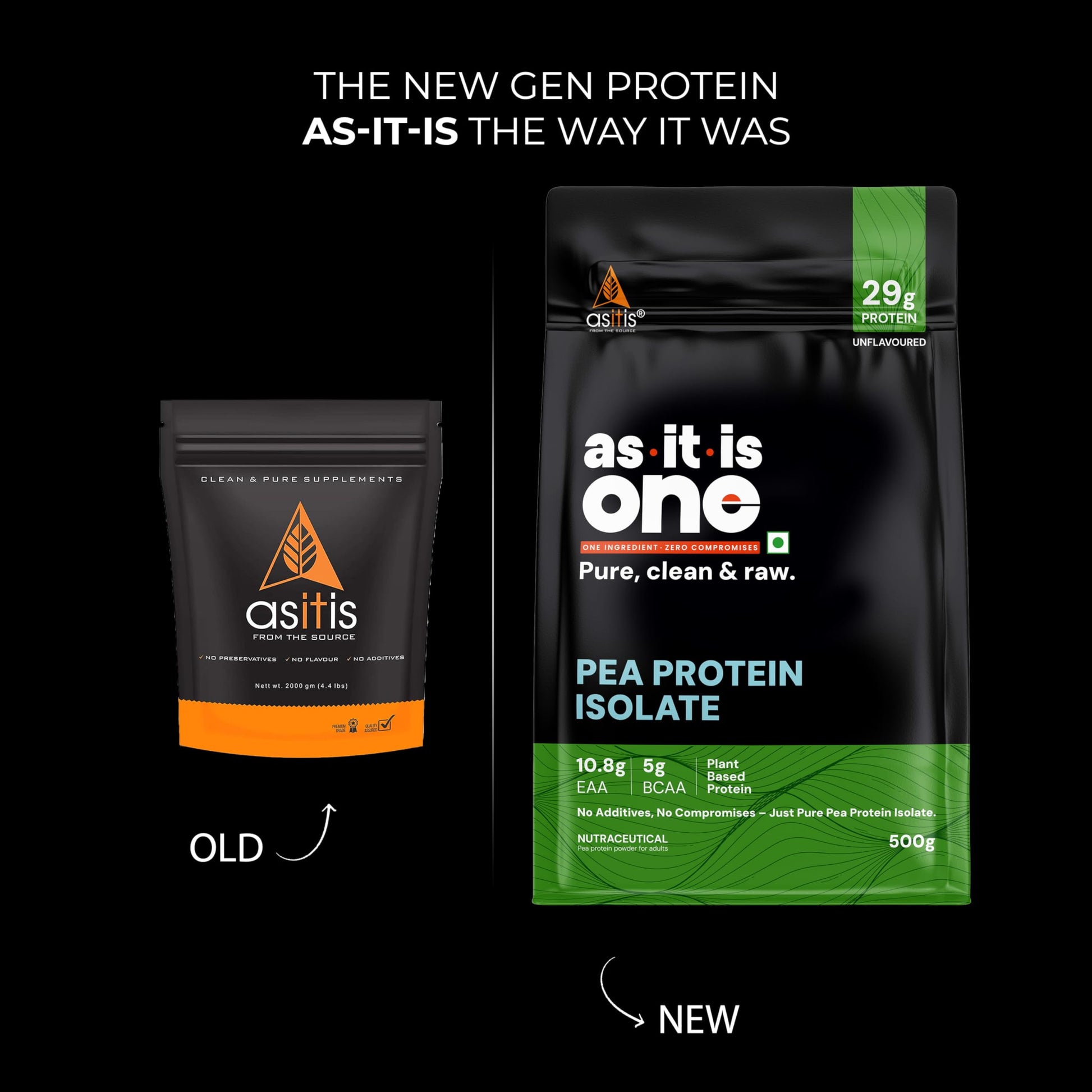 Asitis Nutrition ONE Pea Protein Isolate, Unflavoured, Plant Based, 29g Protein, Non-GMO, Single Ingredient - front view