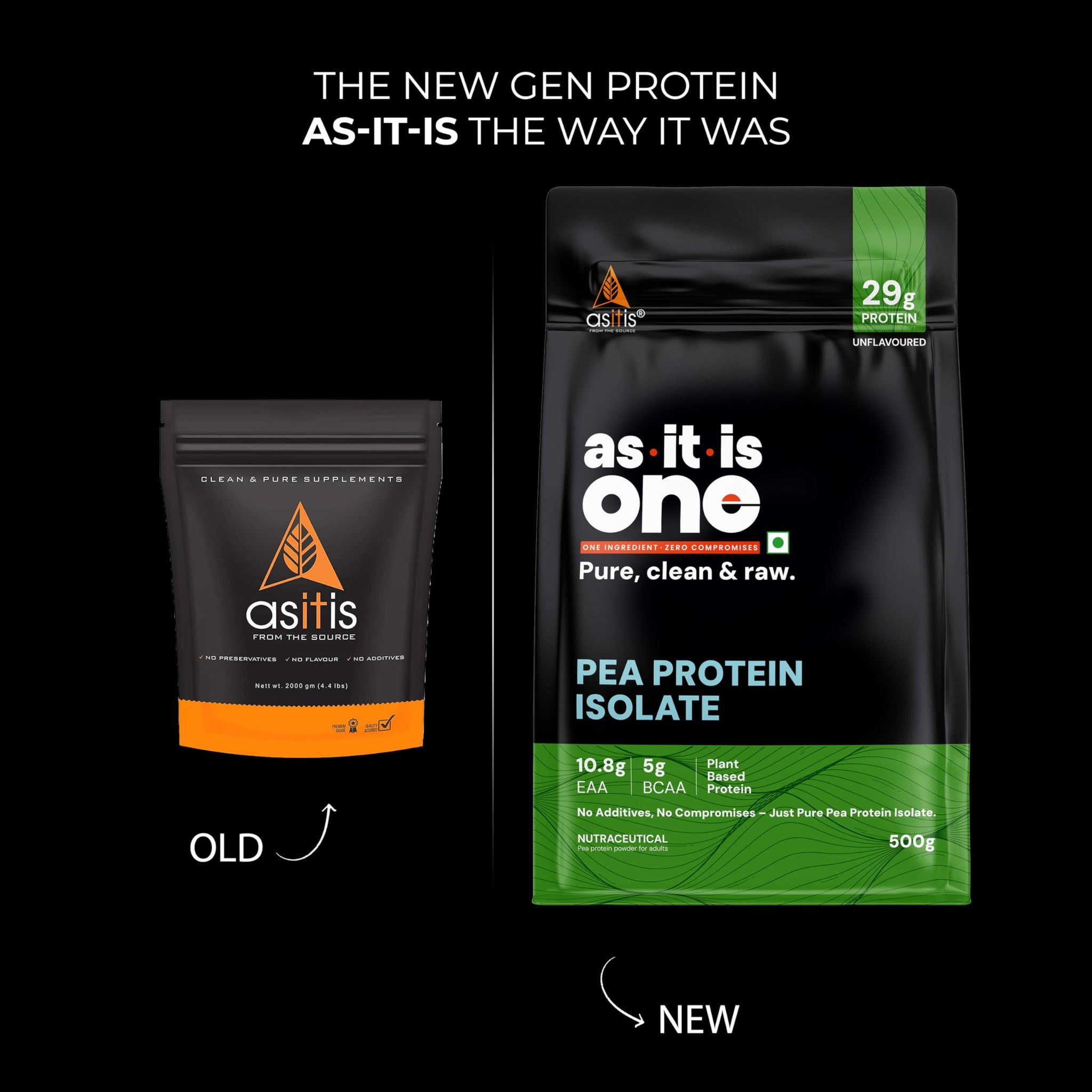 Asitis Nutrition ONE Pea Protein Isolate, Unflavoured, Plant Based, 29g Protein, Non-GMO, Single Ingredient - front view