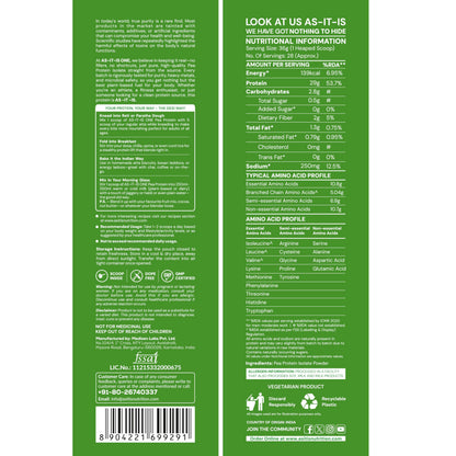 Asitis Nutrition ONE Pea Protein Isolate, Unflavoured, Plant Based, 29g Protein, Non-GMO, Single Ingredient - front view (6)
