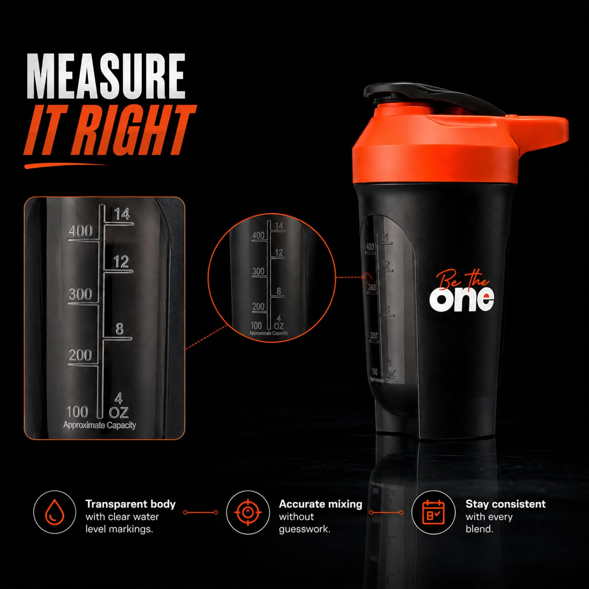 Asitis Nutrition One Shaker 400ml BPA Free Leak Proof Food Grade Plastic Sports Bottle with Mixer Ball - front view