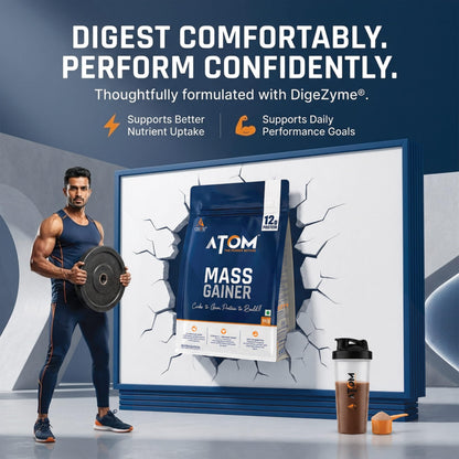 ATOM PWR Mass Gainer by Asitis Nutrition, 1 Kg, 13 Servings, 5:1 Carb-Protein Ratio, Double Rich Chocolate, Unisex Nutritiona