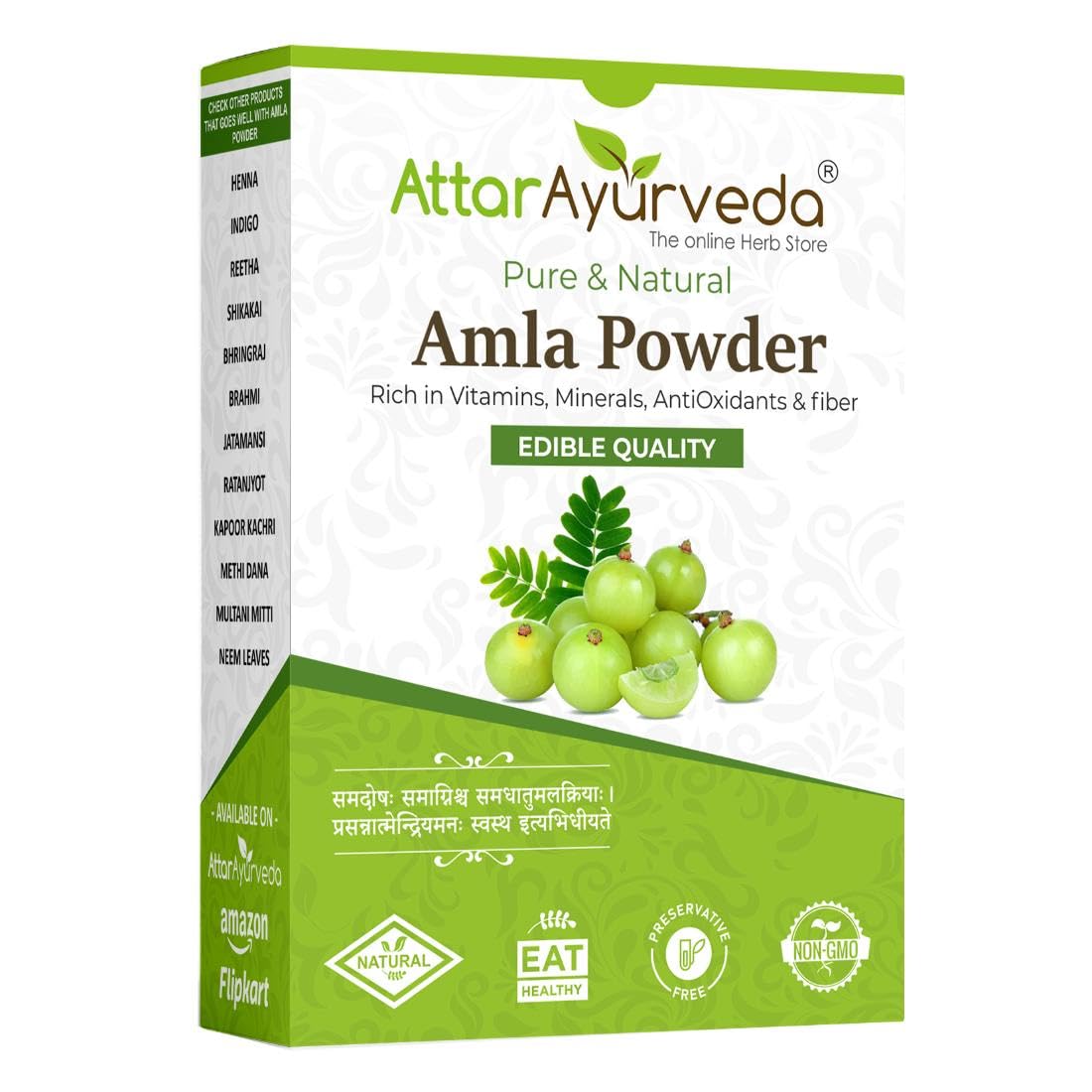 ATTAR AYURVEDA Amla Powder, Pure Herbal Powder, for Hair and Skin Care