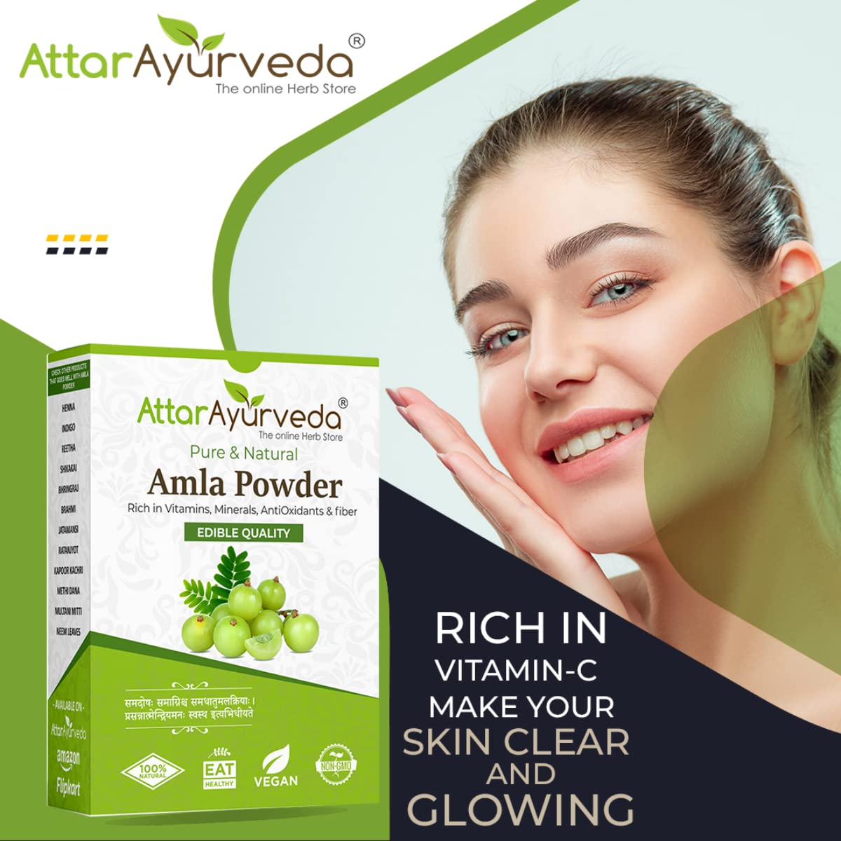 ATTAR AYURVEDA Amla Powder, Pure Herbal Powder, for Hair and Skin Care - label detail (11)