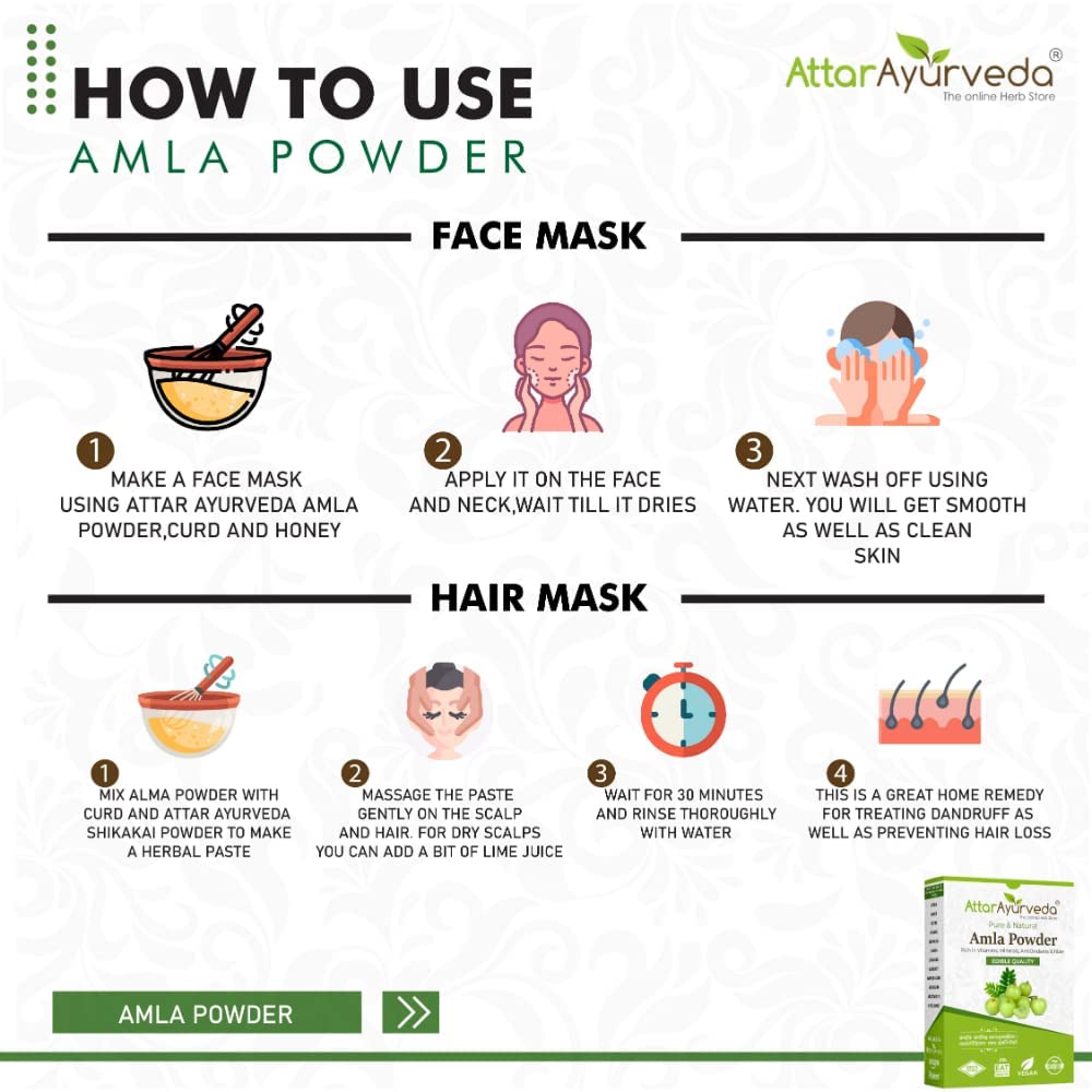 ATTAR AYURVEDA Amla Powder, Pure Herbal Powder, for Hair and Skin Care - close-up detail (13)