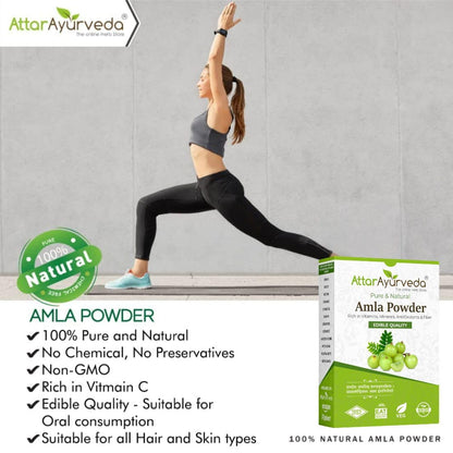 ATTAR AYURVEDA Amla Powder, Pure Herbal Powder, for Hair and Skin Care - back view