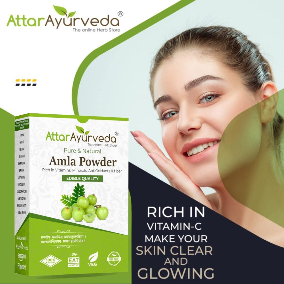 ATTAR AYURVEDA Amla Powder, Pure Herbal Powder, for Hair and Skin Care - packaging