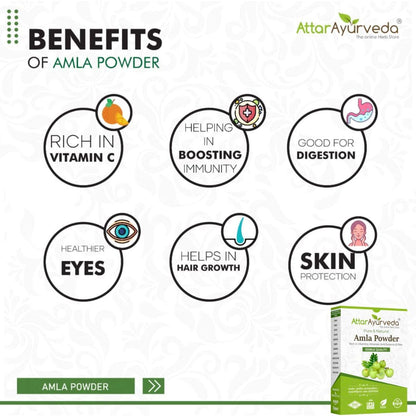 ATTAR AYURVEDA Amla Powder, Pure Herbal Powder, for Hair and Skin Care - ingredients panel