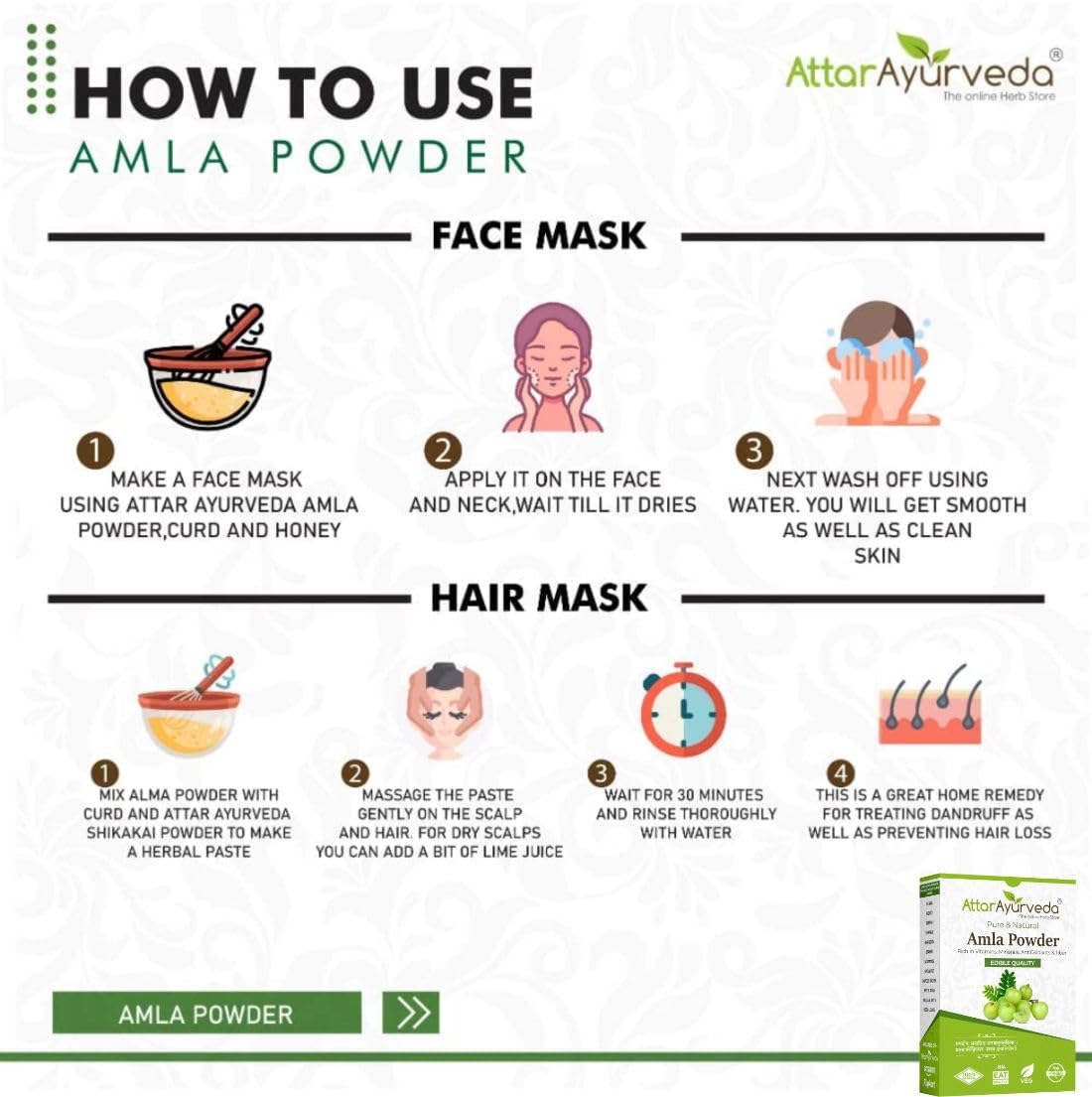 ATTAR AYURVEDA Amla Powder, Pure Herbal Powder, for Hair and Skin Care - close-up detail