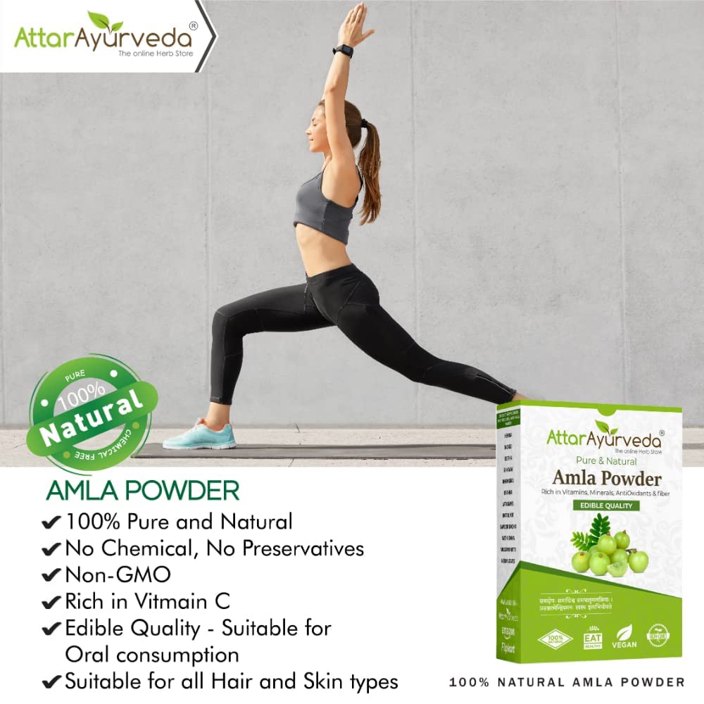 ATTAR AYURVEDA Amla Powder, Pure Herbal Powder, for Hair and Skin Care - back view (9)