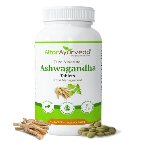 ATTAR AYURVEDA Ashwagandha Tablets, 500mg, 60 Count, Vegan Herbal Supplement