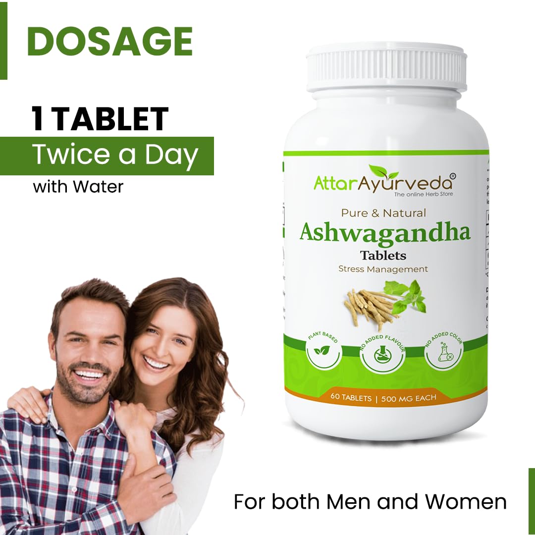 ATTAR AYURVEDA Ashwagandha Tablets, 500mg, 60 Count, Vegan Herbal Supplement - packaging