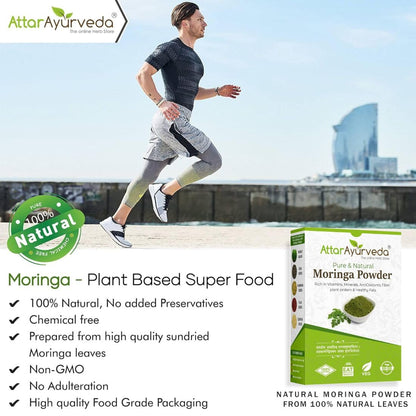 ATTAR AYURVEDA Moringa Leaf Powder 200g, Drumstick Leaf, Herbal Supplement, Preservative-Free - back view
