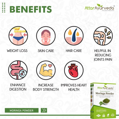 ATTAR AYURVEDA Moringa Leaf Powder 200g, Drumstick Leaf, Herbal Supplement, Preservative-Free - label detail