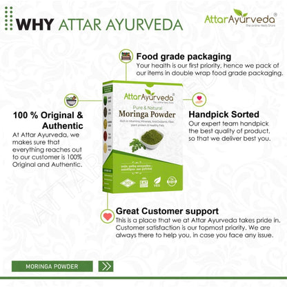 ATTAR AYURVEDA Moringa Leaf Powder 200g, Drumstick Leaf, Herbal Supplement, Preservative-Free - close-up detail