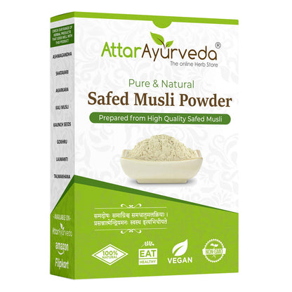 Attar Ayurveda Safed Musli Powder, Traditional Herbal Supplement, Preservative-Free, Non-GMO, No Artificial Additives