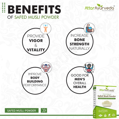 Attar Ayurveda Safed Musli Powder, Traditional Herbal Supplement, Preservative-Free, Non-GMO, No Artificial Additives - label