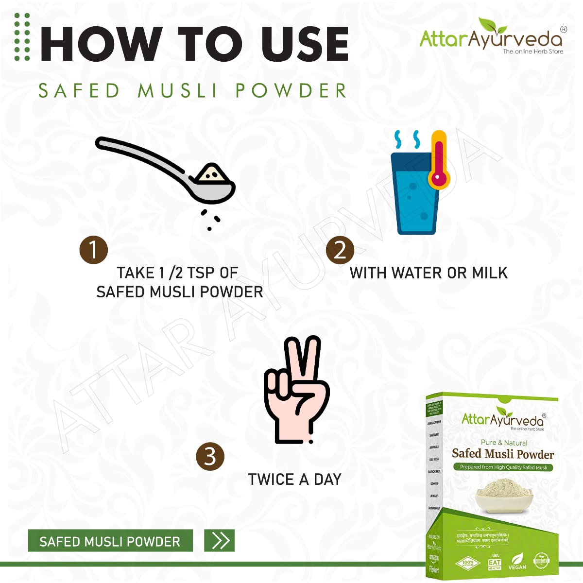 Attar Ayurveda Safed Musli Powder, Traditional Herbal Supplement, Preservative-Free, Non-GMO, No Artificial Additives - ingre