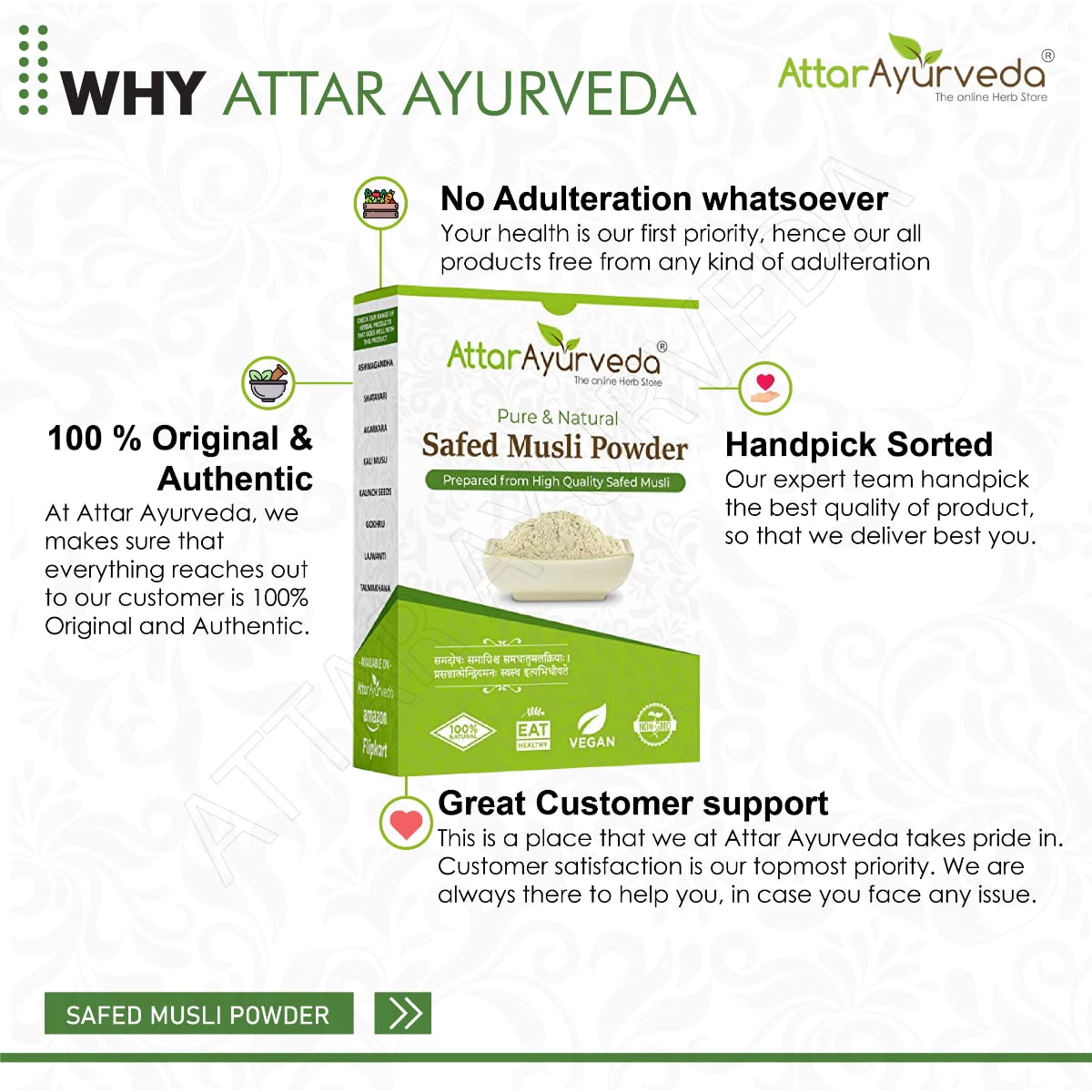 Attar Ayurveda Safed Musli Powder, Traditional Herbal Supplement, Preservative-Free, Non-GMO, No Artificial Additives - close