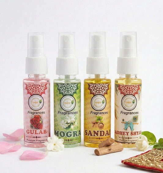 Attar Perfume Oil Set - Mogra Sandal Rose Gulab Natural - 4 x 25ml - Traditional Indian Fragrance - Unisex