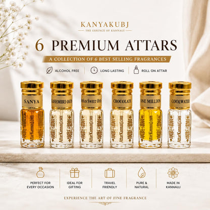 AttarKannauj Kanyakubj Kannauj Attar Gift Set for Men, 5 x 3ml Alcohol-Free Roll-On, Modern Fragrance Collection - label deta