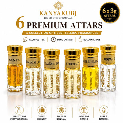 AttarKannauj Kanyakubj Kannauj Attar Gift Set for Men, 5 x 3ml Alcohol-Free Roll-On, Modern Fragrance Collection - packaging 