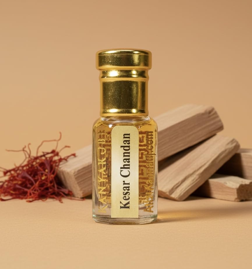 AttarKannauj Kesar Chandan Attar Roll-On, Unisex Saffron-Sandalwood Blend - label detail