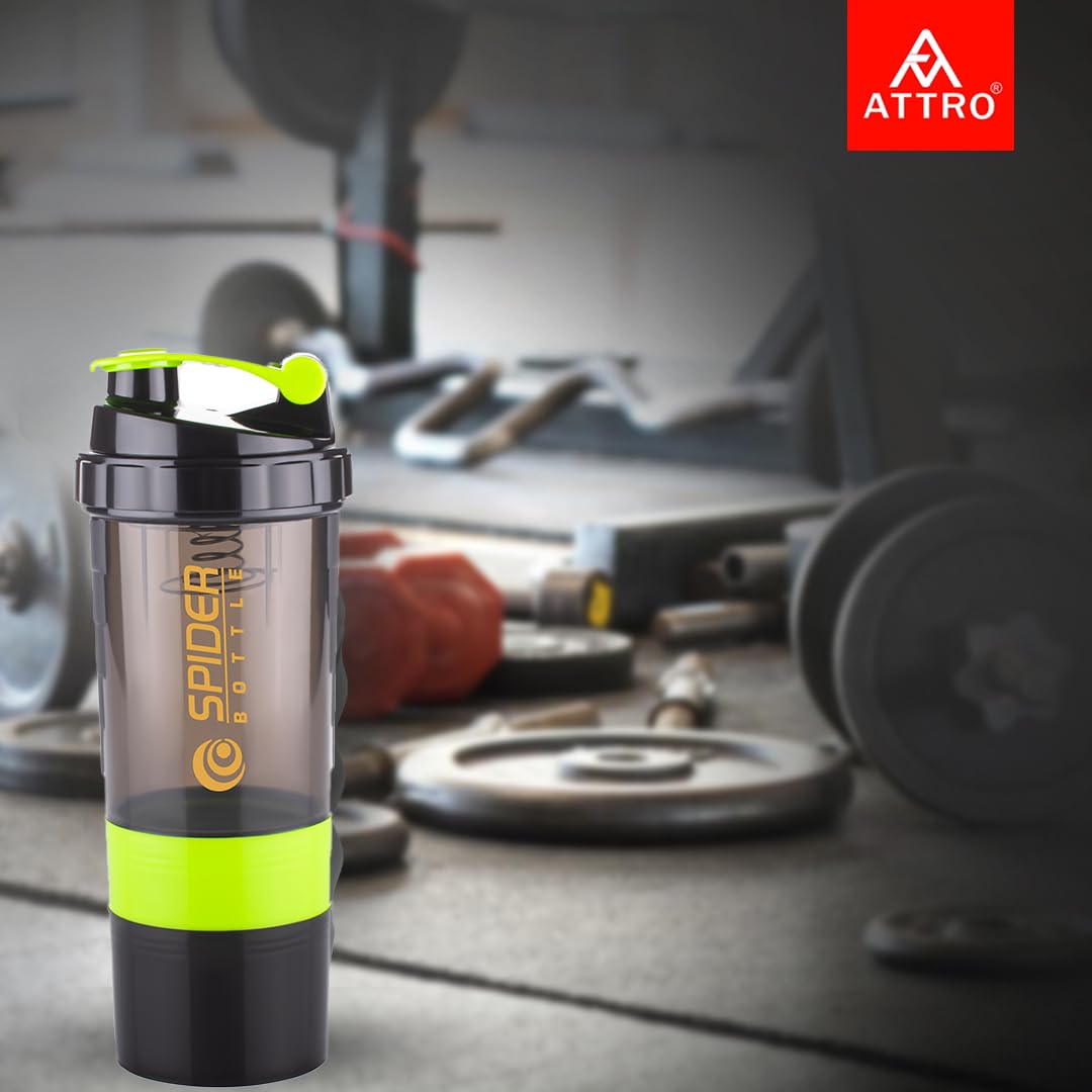 ATTRO 300ml Shaker Bottle with Storage, BPA-Free Plastic, Leakproof Gym Cup, Spider Design - back view (10)