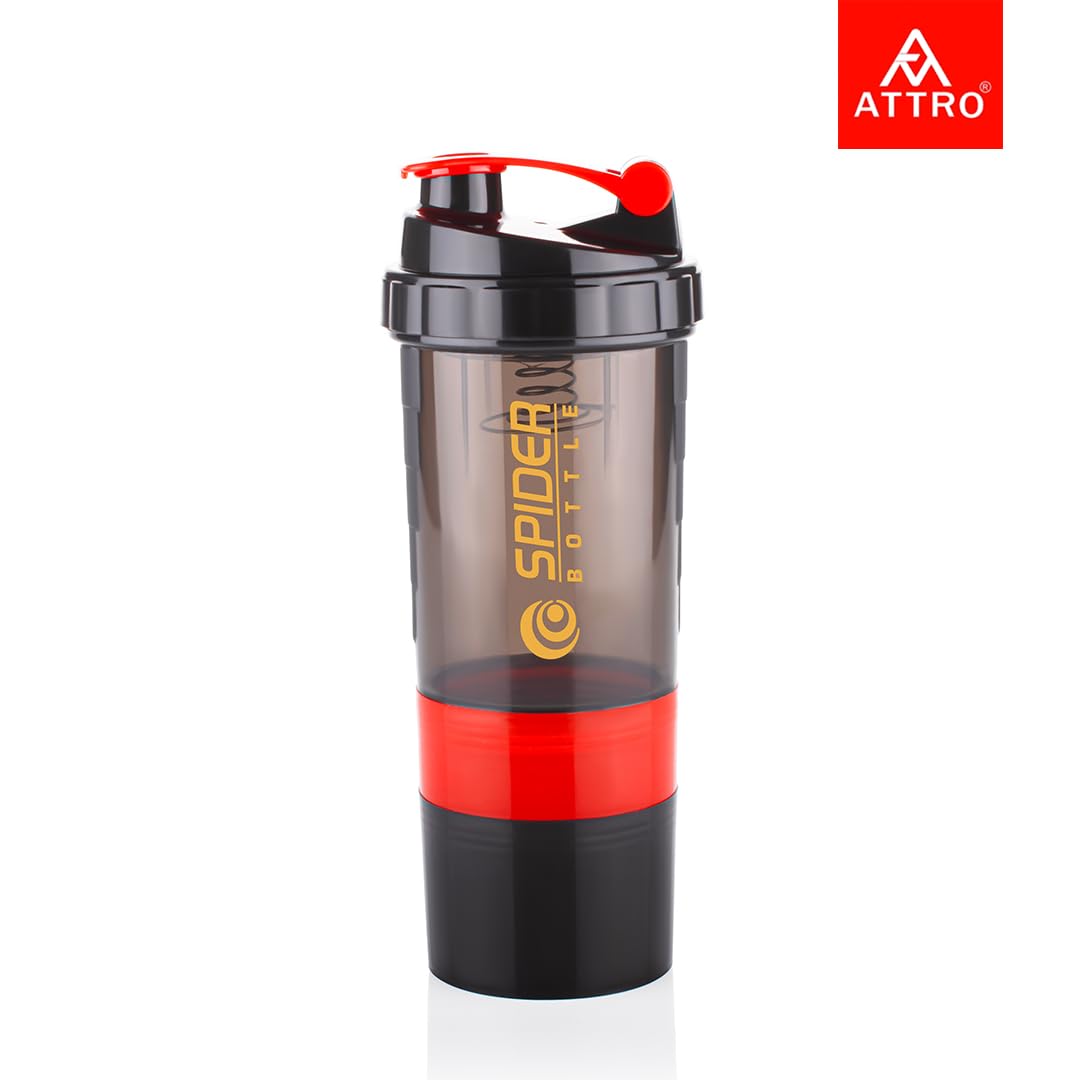 ATTRO 300ml Shaker Bottle with Storage, BPA-Free Plastic, Leakproof Gym Cup, Spider Design - back view (13)