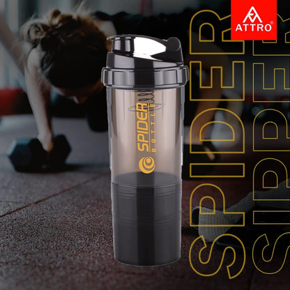 ATTRO 300ml Shaker Bottle with Storage, BPA-Free Plastic, Leakproof Gym Cup, Spider Design - back view